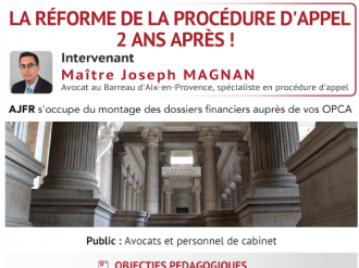 ANNULÉE//////Formation AJFR : La réforme de la procédure d'appel : 2 ans après !