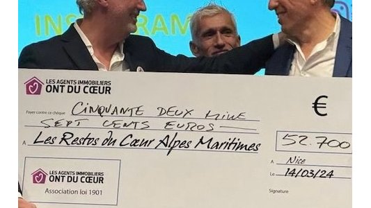 'Les Agents Immobiliers ont du coeur' remettent un chèque de 52 700 € aux Restos du coeur