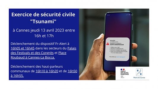 Rappel : Ce jeudi se déroule un exercice de sécurité civile " Tsunami et déclenchement du dispositif FR-Alert à Cannes