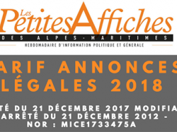  Tarif des Annonces Légales au 1er janvier 2018 en France 