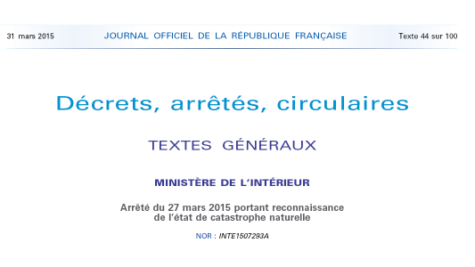 Le Pradet : ARRETE DE RECONNAISSANCE DE L'ETAT DE CATASTROPHE NATURELLE