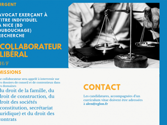 Opportunité d'emploi : Avocat Nice centre recherche collaborateur libéral (h/f) 