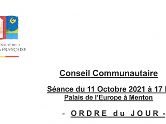  Conseil Communautaire de la Riviera Française le 11 Octobre 2021 à 17 H