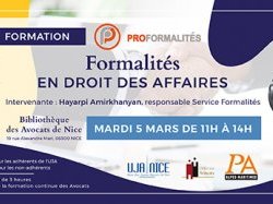 Nice, Formation : "Formalités en Droit des Affaires" (réservée aux Avocats)