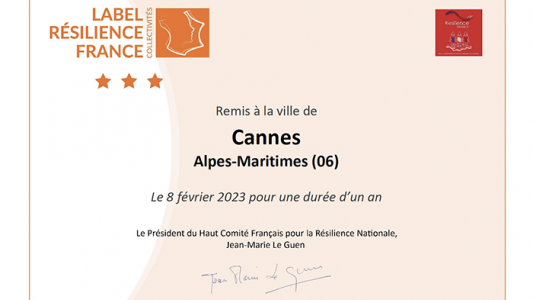 Gestion des risques majeurs : La Mairie de Cannes obtient le « Label Résilience France Collectivités » avec 3 étoiles 