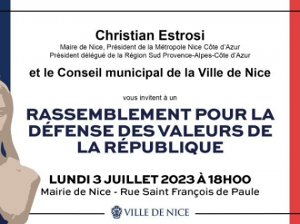Nice : Rassemblement républicain devant la mairie ce lundi 3 juillet 2023 à 18h